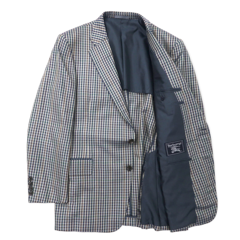 Burberrys Old 2B Tailored Jacket 98-88-175 AB6 Beige Navy Check Wool Silk Blend Made in Japan