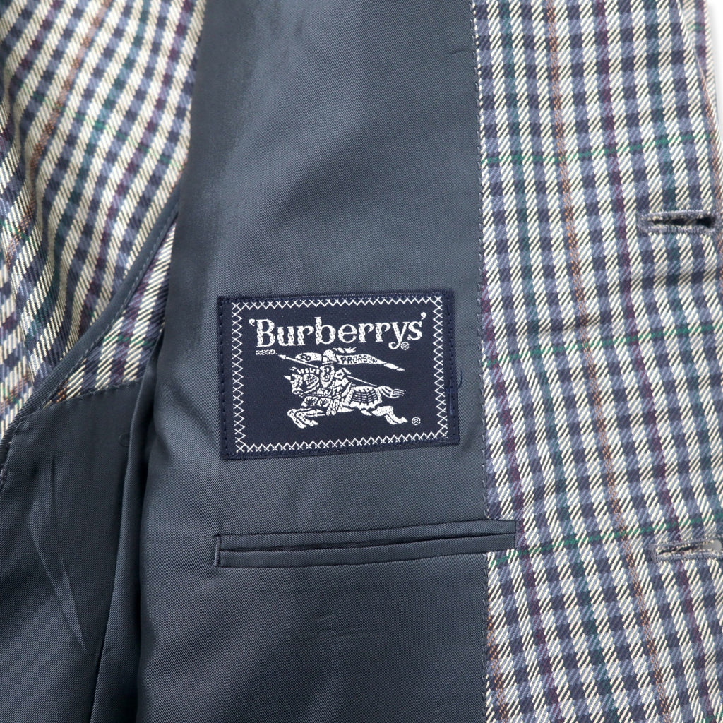 Burberrys Old 2B Tailored Jacket 98-88-175 AB6 Beige Navy Check Wool Silk Blend Made in Japan