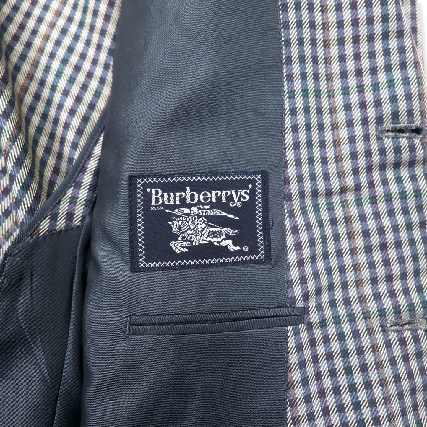 Burberrys オールド 2B テーラードジャケット 98-88-175 AB6 ベージュ ネイビー チェック ウール シルク混 日本製