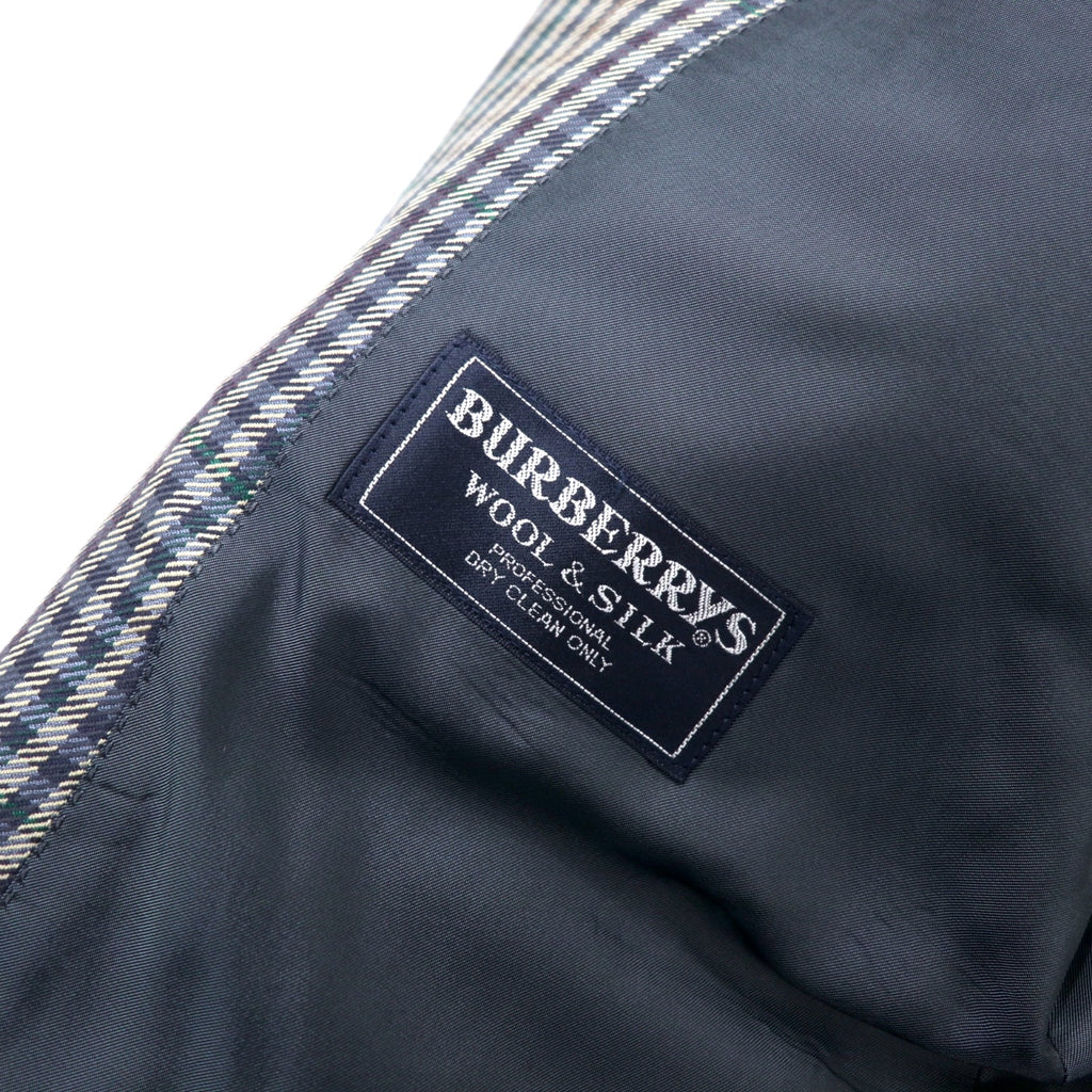 Burberrys Old 2B Tailored Jacket 98-88-175 AB6 Beige Navy Check Wool Silk Blend Made in Japan
