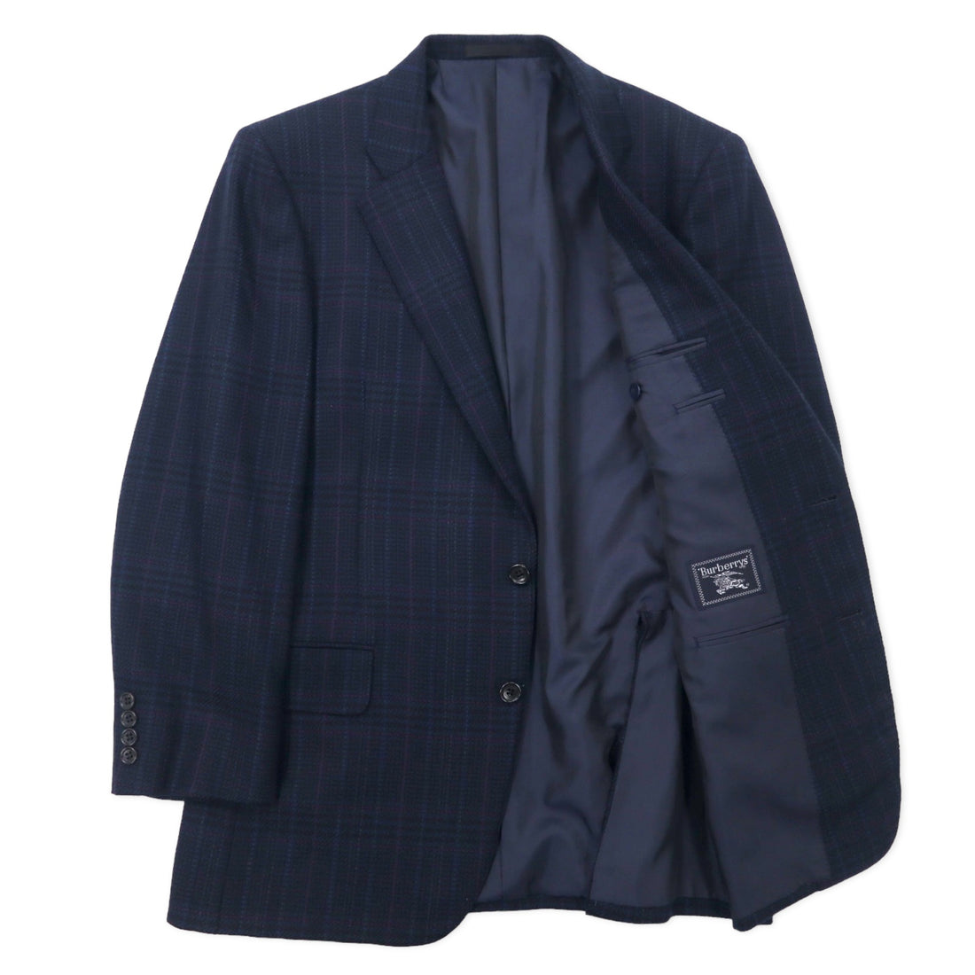 Burberrys Old 2B Tweed Tailored Jacket 94-82-175 AB6 Navy Check Wool Made in Japan