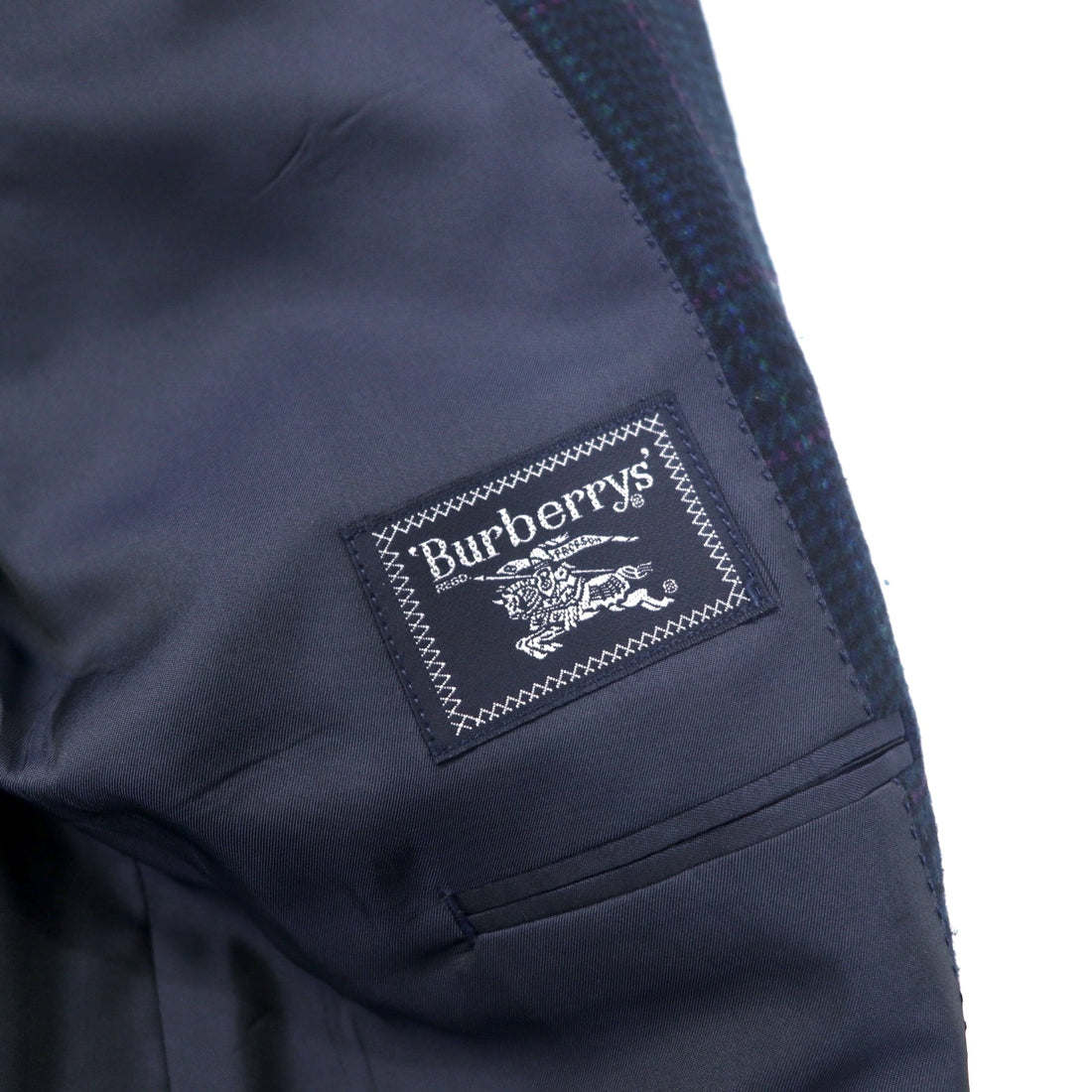 Burberrys Old 2B Tweed Tailored Jacket 94-82-175 AB6 Navy Check Wool Made in Japan