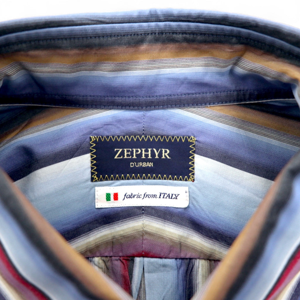 ZEPHYR (D'URBAN) Multi-stripe button-down shirt, XL, blue, Italian fabric