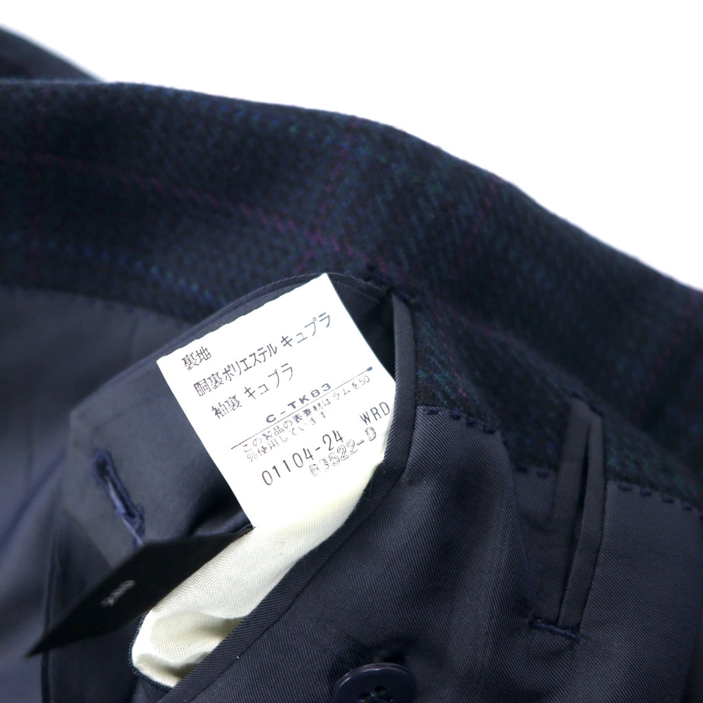 Burberrys Old 2B Tweed Tailored Jacket 94-82-175 AB6 Navy Check Wool Made in Japan