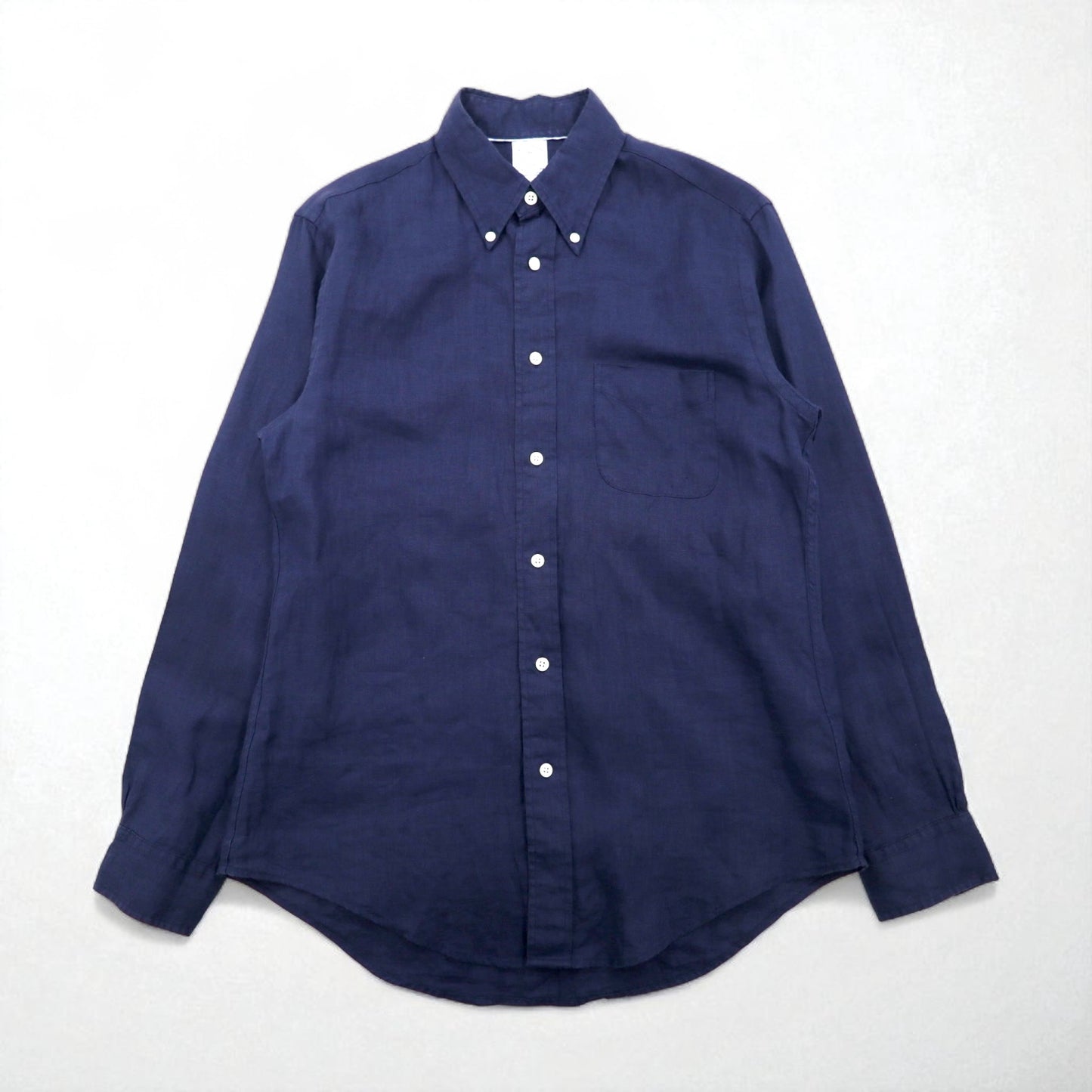 Brooks Brothers REGENT リネン ボタンダウンシャツ M ネイビー アイリッシュリネン 麻 胸ポケット  BAIRD McNUTT