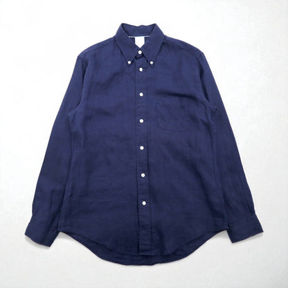 Brooks Brothers REGENT リネン ボタンダウンシャツ M ネイビー アイリッシュリネン 麻 胸ポケット  BAIRD McNUTT