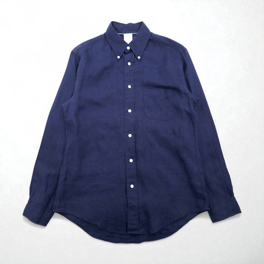 Brooks Brothers REGENT リネン ボタンダウンシャツ M ネイビー アイリッシュリネン 麻 胸ポケット  BAIRD McNUTT