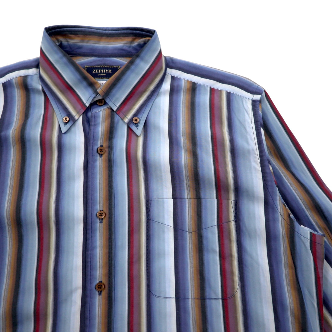 ZEPHYR (D'URBAN) Multi-stripe button-down shirt, XL, blue, Italian fabric