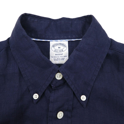 Brooks Brothers REGENT リネン ボタンダウンシャツ M ネイビー アイリッシュリネン 麻 胸ポケット  BAIRD McNUTT