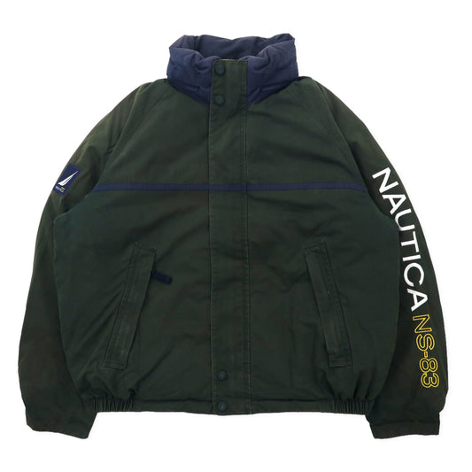 nautica リバーシブル セーリング ダウンジャケット M グリーン イエロー コットン ナイロン フード収納式 袖ロゴ刺繍 NS-83