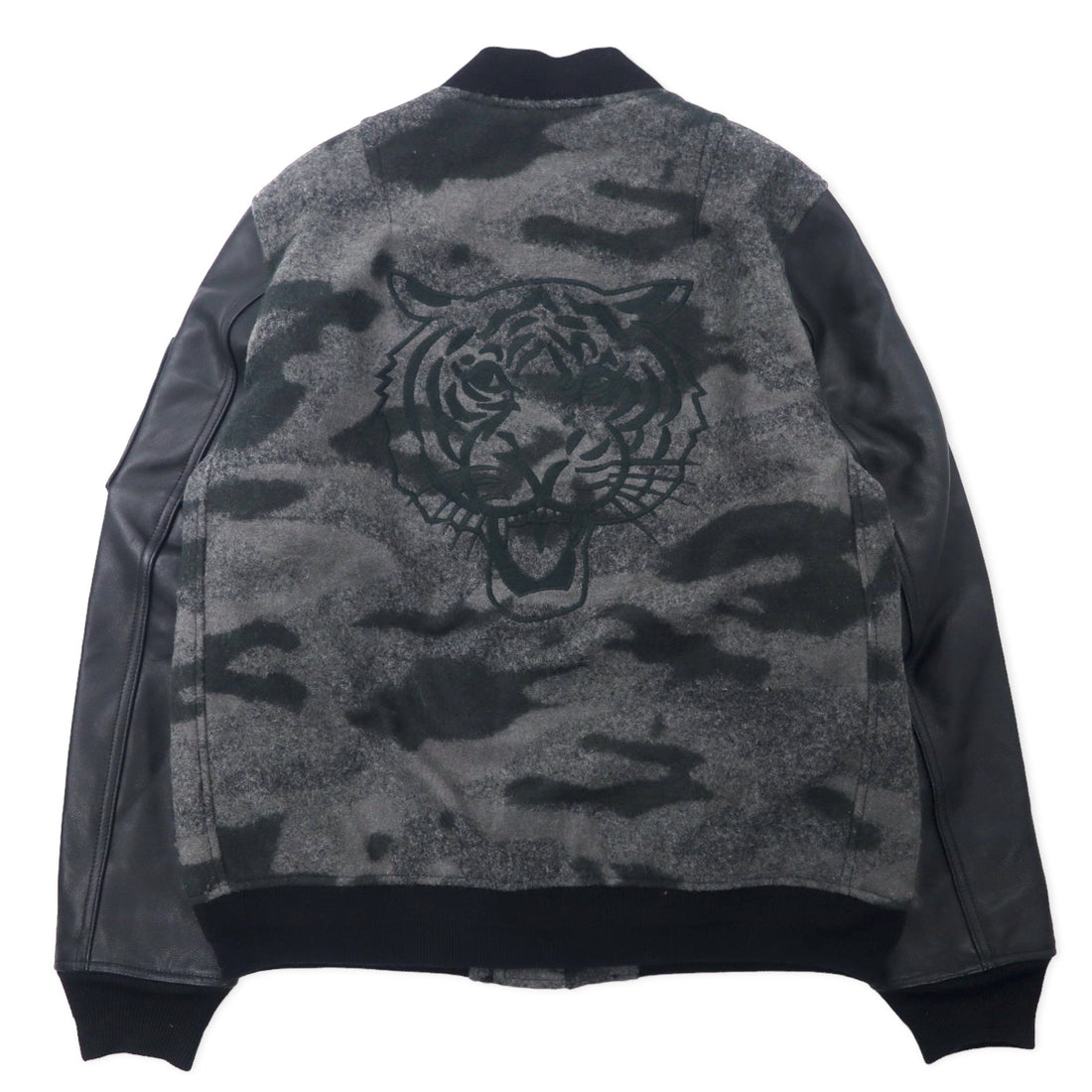 BOLINI BOLINI Sleeve Leather Stadium Jacket 48 Gray Black Camouflage Pattern Melton Wool Goat Leather Goat Leather Tiger Back Embroidery
