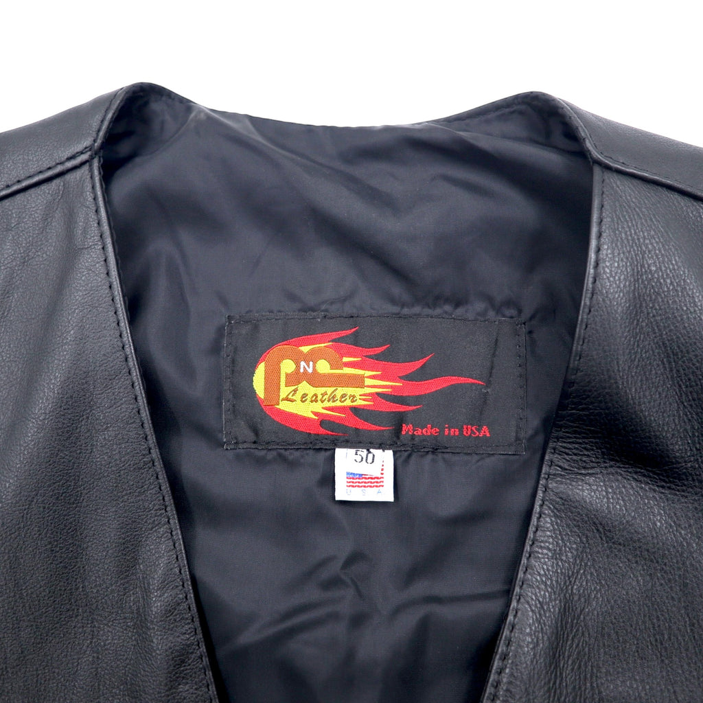 Made in USA 90s PNC LEATHER Leather Vest Biker Vest L Black Leather