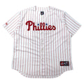 日本然リトテ-古着オンライン-majestic ベースボールシャツ XL ホワイト ストライプ ポリエステル MLB Phillies ナンバリング ビッグサイズ-majestic Baseball Shirt XL White Striped Polyester MLB Phillies Numbering Big Size