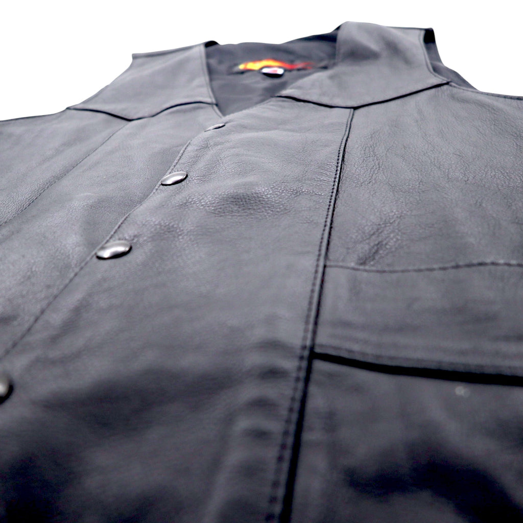 Made in USA 90s PNC LEATHER Leather Vest Biker Vest L Black Leather