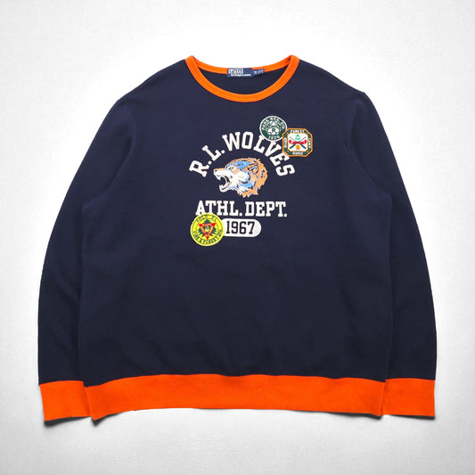 Polo by Ralph Lauren フリース グラフィック スウェットシャツ 2XL ネイビー 裏起毛 ワッペン R.L.WOLVES ATHL. DEPT.