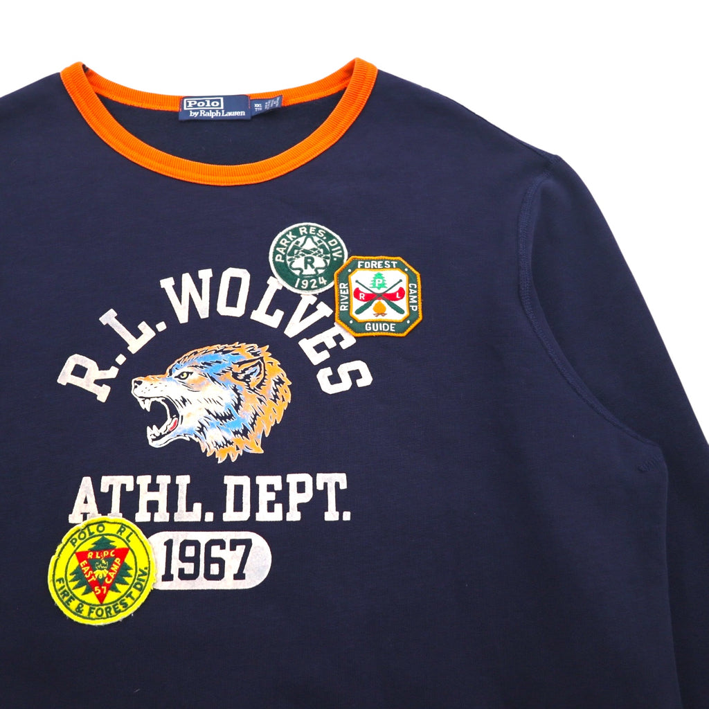 Polo by Ralph Lauren fleece graphic sweatshirt, size 2XL, navy, with brushed lining and patch. RLWOLVES ATHL. DEPT.