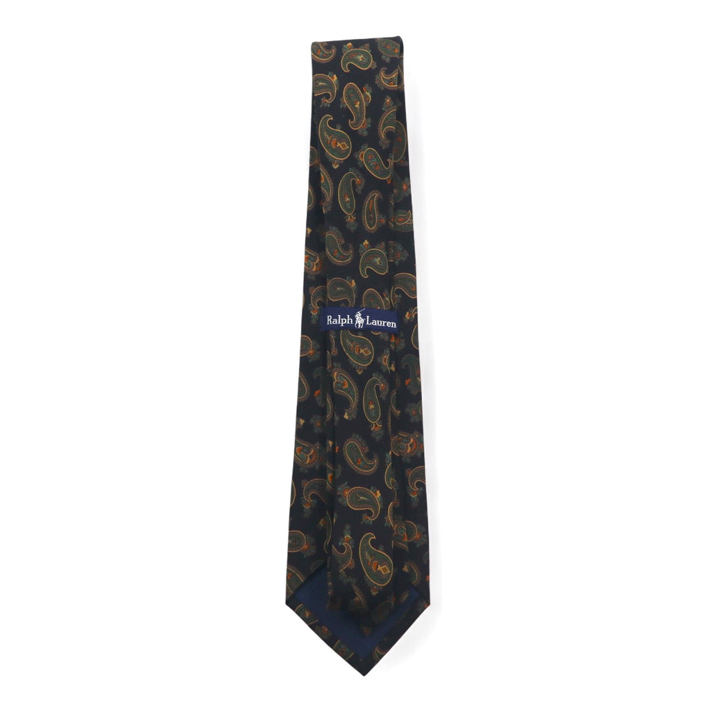 Ralph Lauren tie in black, green, silk, all-over paisley pattern