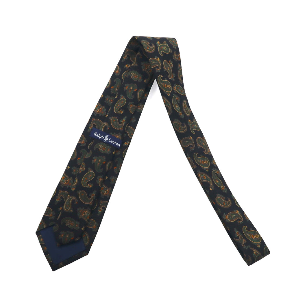 Ralph Lauren tie in black, green, silk, all-over paisley pattern