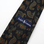 Ralph Lauren tie in black, green, silk, all-over paisley pattern