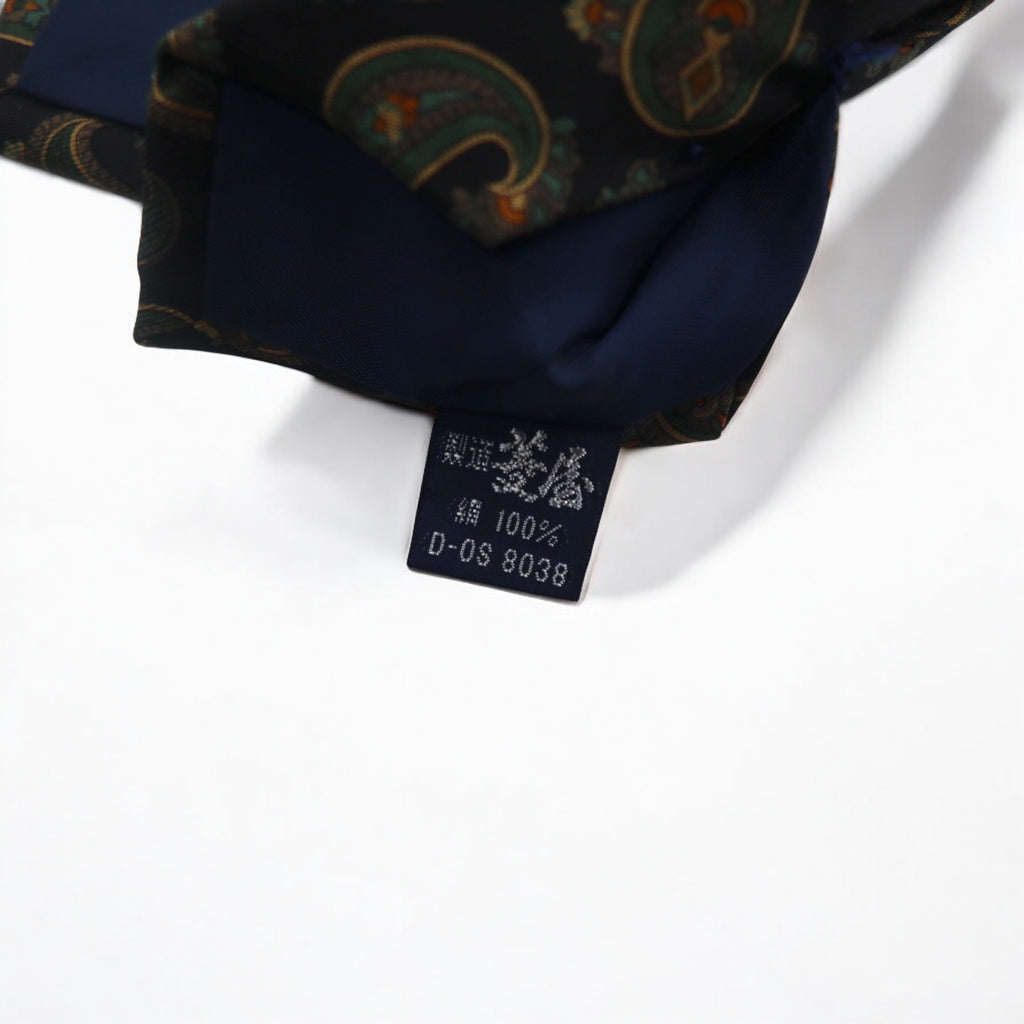 Ralph Lauren tie in black, green, silk, all-over paisley pattern