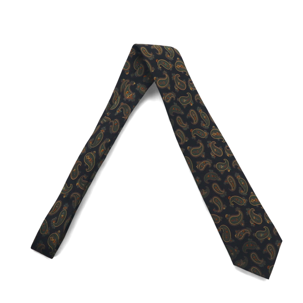 Ralph Lauren tie in black, green, silk, all-over paisley pattern