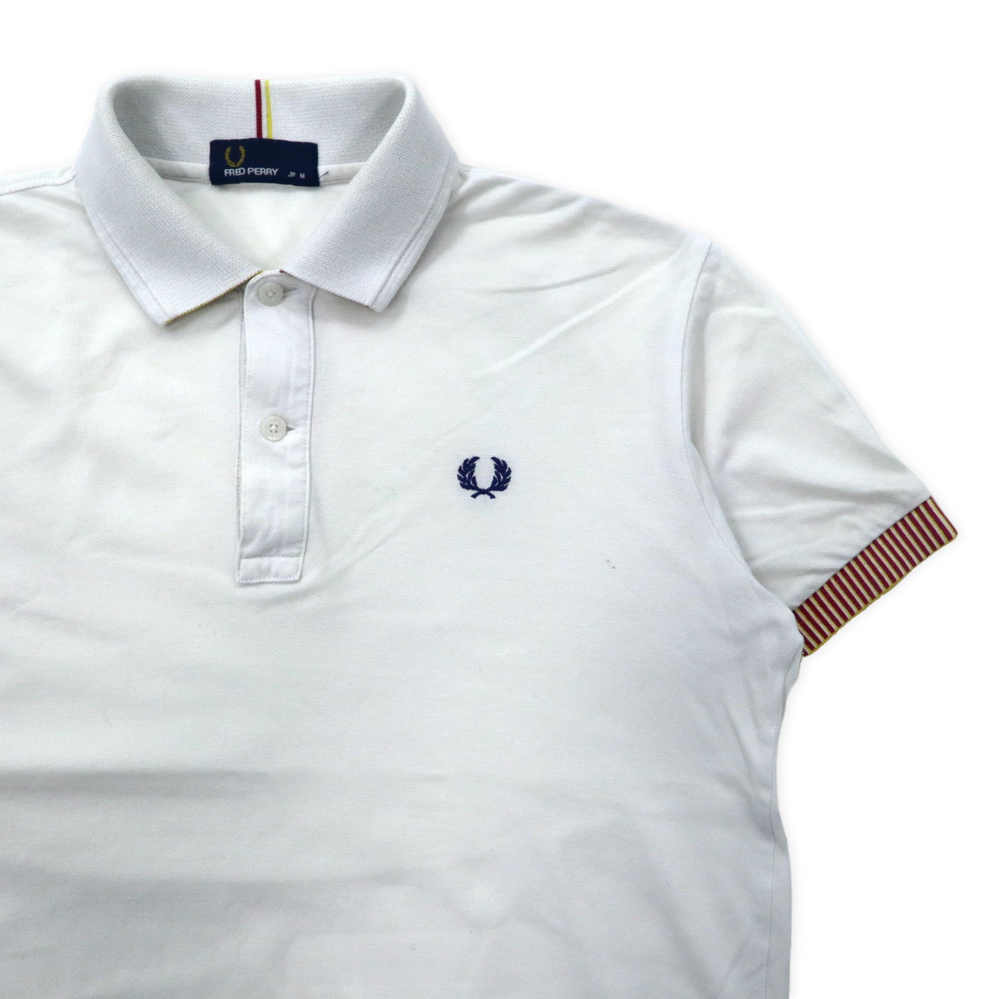 FRED PERRY ポロシャツ M ホワイト コットン ワンポイントロゴ刺繍 Regimental Rib Polo Shirt F1477 日本製