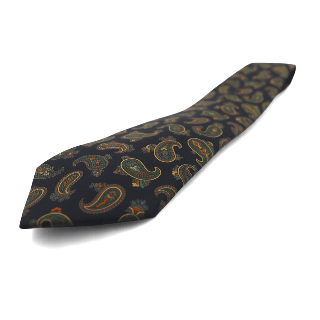 Ralph Lauren tie in black, green, silk, all-over paisley pattern
