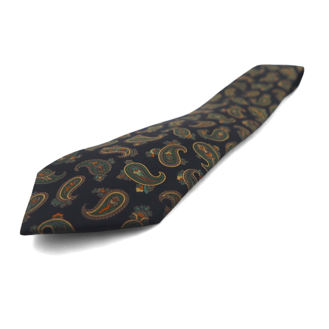 Ralph Lauren tie in black, green, silk, all-over paisley pattern