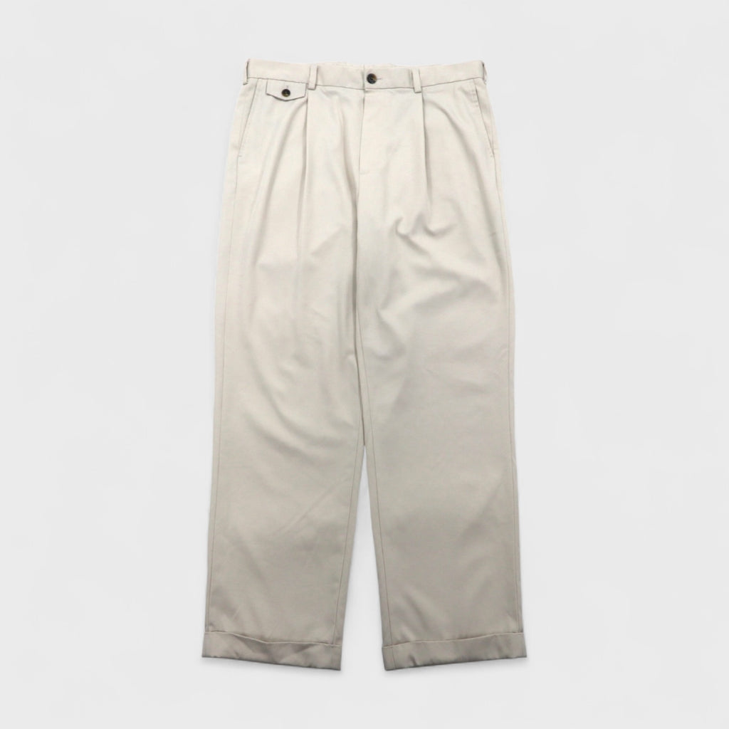 Brooks Brothers COUNTRY CLUB タック ワイド スラックスパンツ L ベージュ ポリエステル