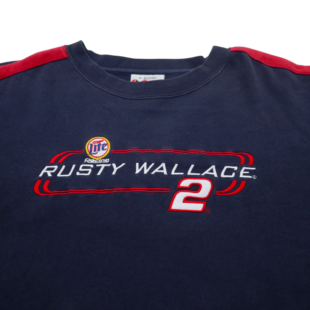 90s CHASE AUTHENTICS Racing Embroidery Sweatshirt XL Navy Cotton RUSTY WALLACE