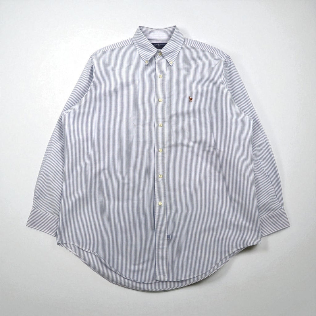 Ralph Lauren 90s Oxford Button-Down Shirt, XL, Blue with White Stripes and Small Pony Embroidery