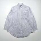 Ralph Lauren 90s Oxford Button-Down Shirt, XL, Blue with White Stripes and Small Pony Embroidery