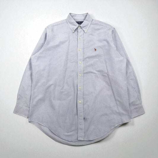 Ralph Lauren 90年代 オックスフォード ボタンダウンシャツ XL ブルー ホワイト ストライプ スモールポニー刺繍