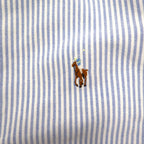 Ralph Lauren 90s Oxford Button-Down Shirt, XL, Blue with White Stripes and Small Pony Embroidery