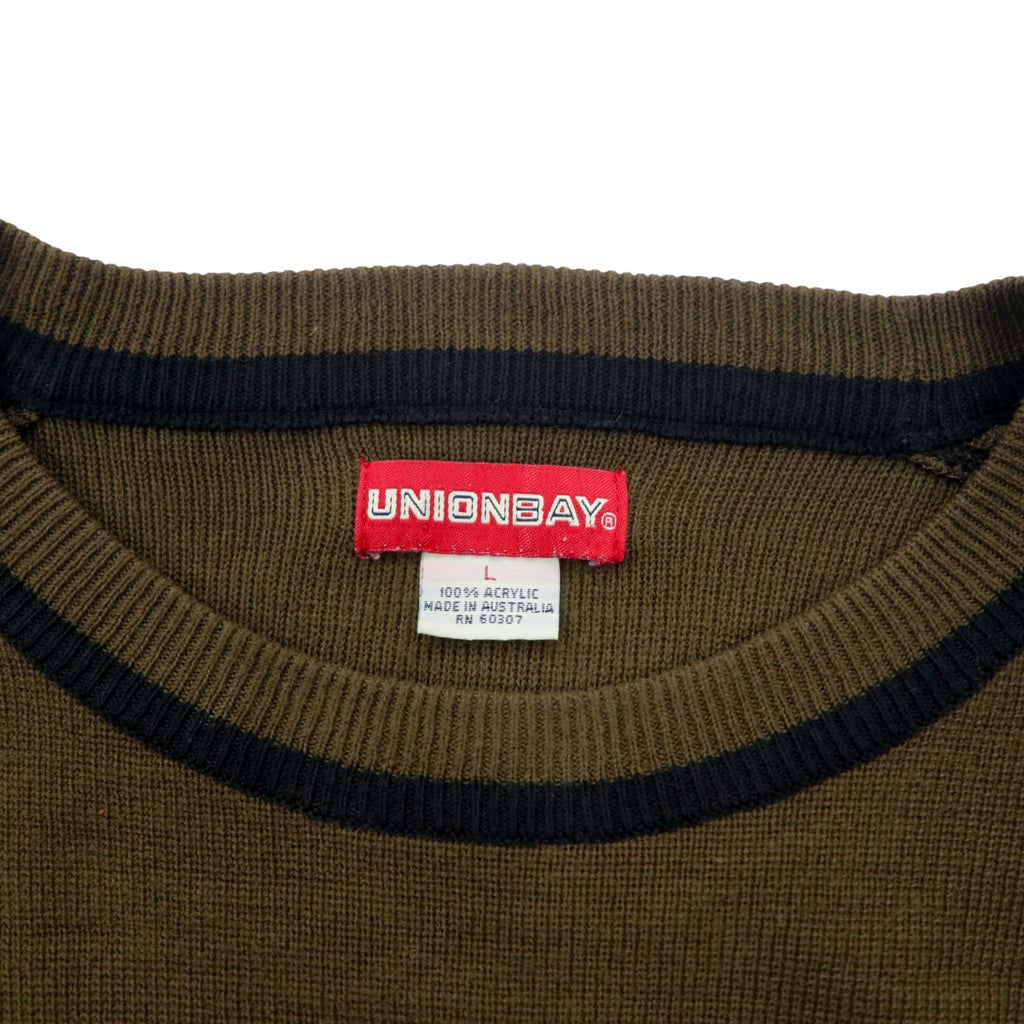 オーストラリア製 90年代 UNIONBAY アクリルニット セーター L カーキ ワンポイントロゴ 刺繍
