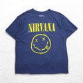 NIRVANA ニルヴァーナ ロック バンド Tシャツ バンT L ネイビー コットン ポリエステル メキシコ製