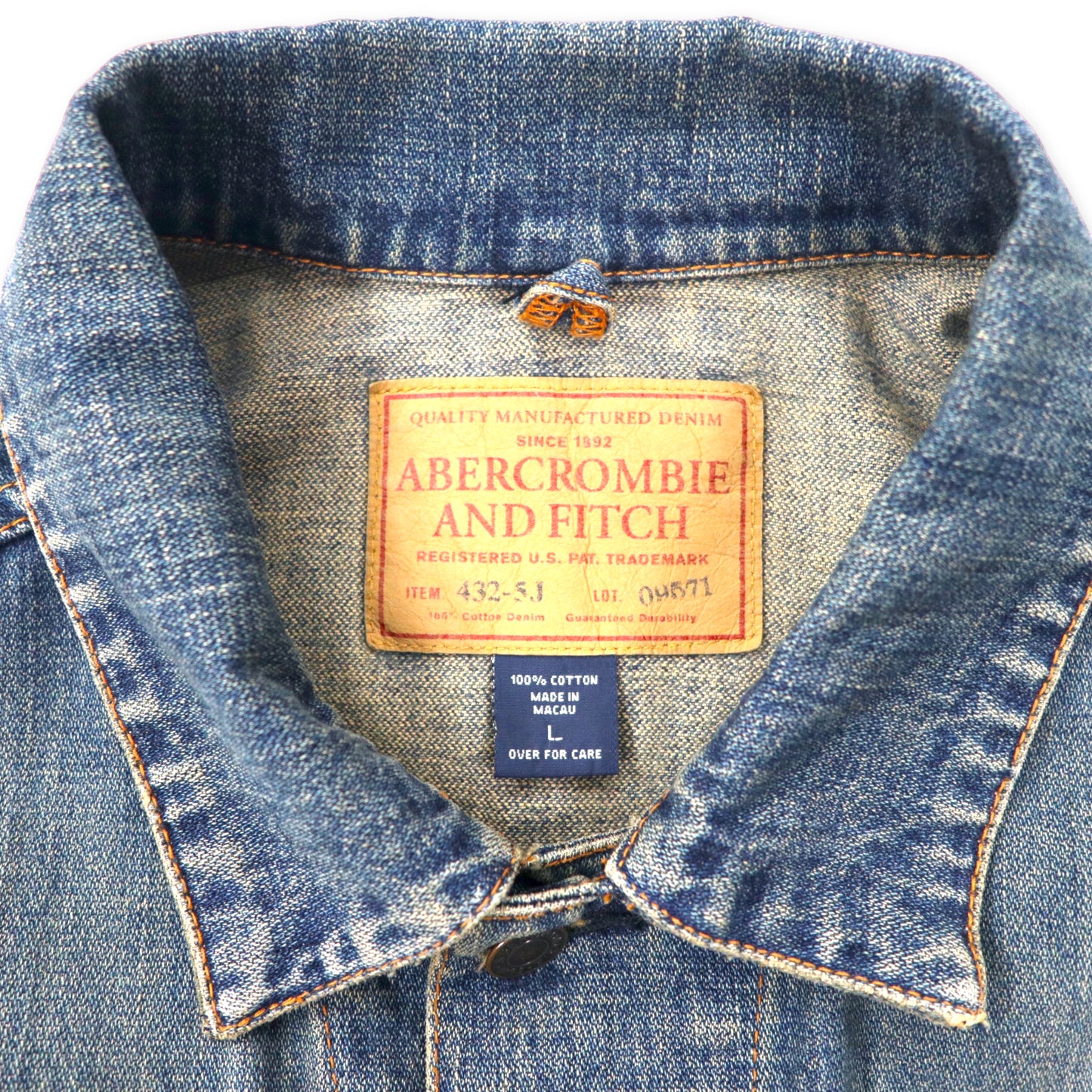 ABERCROMBIE AND FITCH 90年代 ヴィンテージ加工 デニムジャケット L ブルー 432-5J 09571