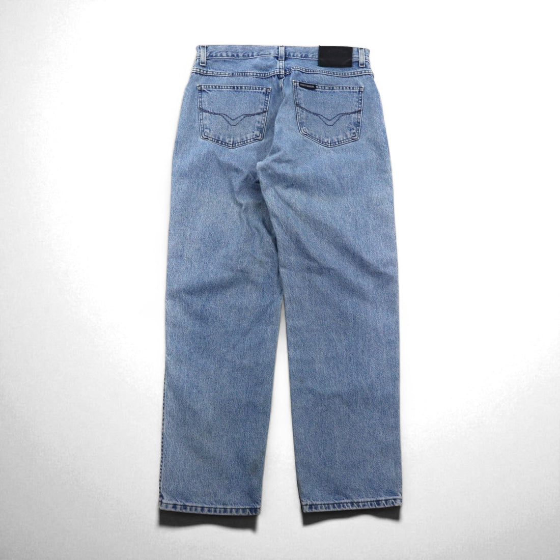 HARLEY DAVIDSON リラックスフィット テーパード デニムパンツ L インディゴ ジッパーフライ レザーパッチ メキシコ製