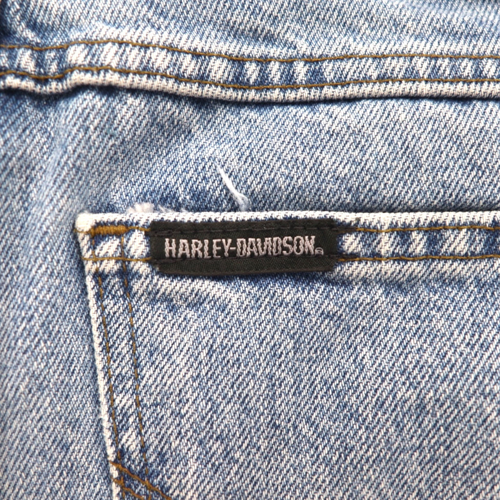 HARLEY DAVIDSON リラックスフィット テーパード デニムパンツ L インディゴ ジッパーフライ レザーパッチ メキシコ製