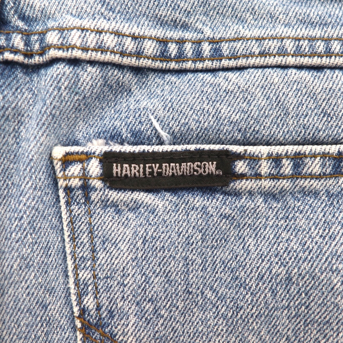 HARLEY DAVIDSON リラックスフィット テーパード デニムパンツ L インディゴ ジッパーフライ レザーパッチ メキシコ製