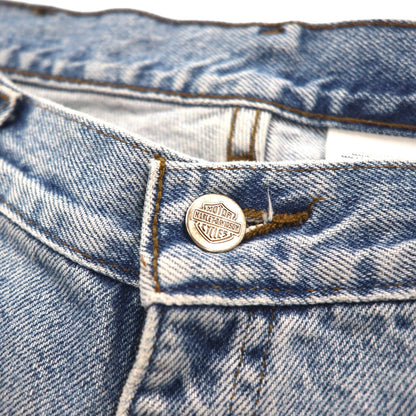 HARLEY DAVIDSON リラックスフィット テーパード デニムパンツ L インディゴ ジッパーフライ レザーパッチ メキシコ製