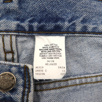 HARLEY DAVIDSON リラックスフィット テーパード デニムパンツ L インディゴ ジッパーフライ レザーパッチ メキシコ製