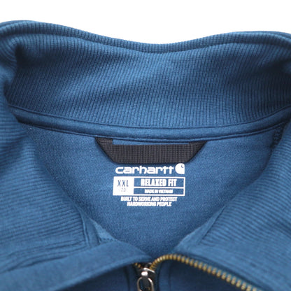 Carhartt Relaxed Fit Half-Zip Sweatshirt, Size 2XL, Blue, Kangaroo Pocket, Fleece Lining, 105657