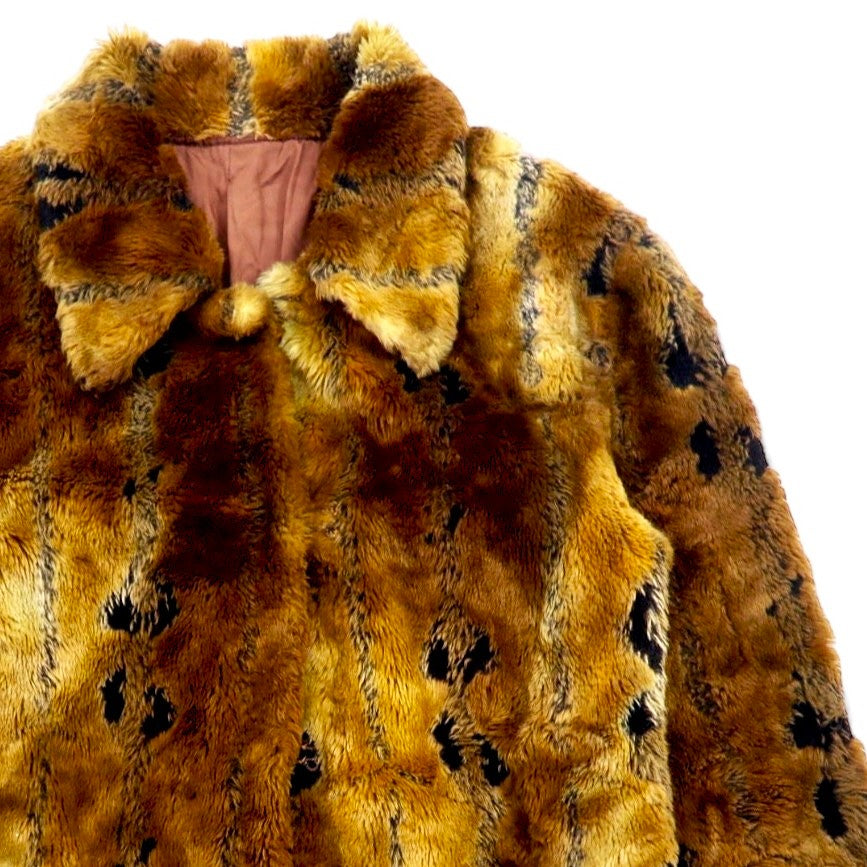 90s Leopard Faux Fur Jacket Coat XL Brown Polyester All-over Pattern