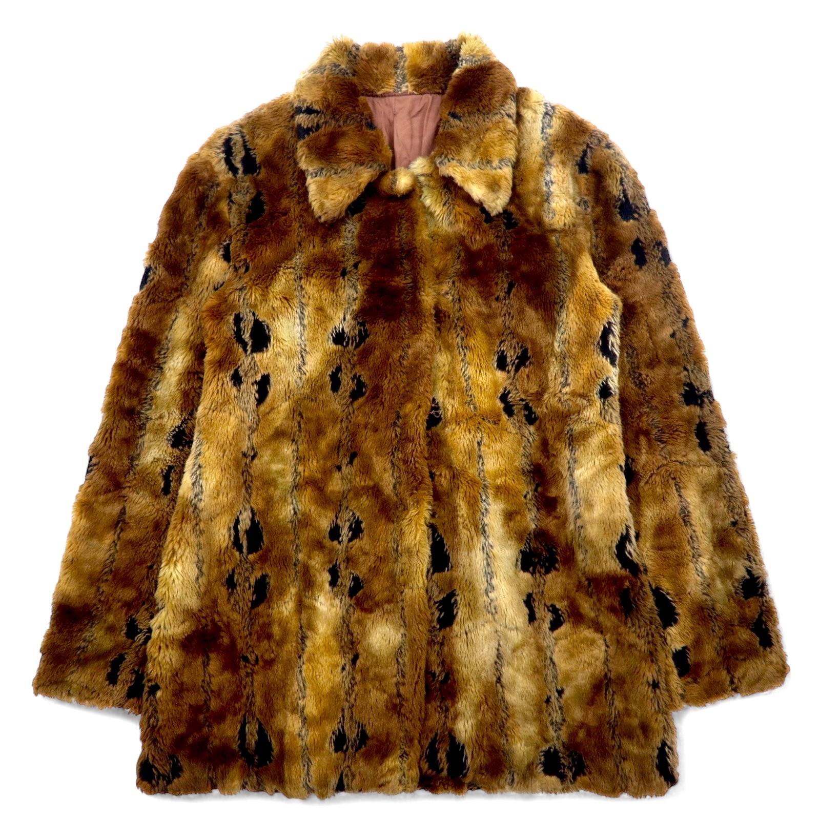 日本然リトテ-古着オンライン-90年代 レオパード フェイクファージャケット コート XL ブラウン ポリエステル 総柄-90's Leopard Faux Fur Jacket Coat XL Brown Polyester patterned