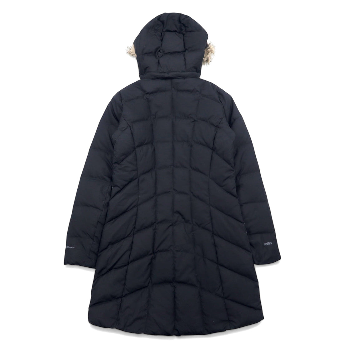 Eddie Bauer 650 Fill Power Down Coat M Black EB650 Detachable Hood Double Zip Fur 0544