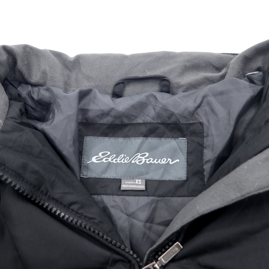 Eddie Bauer 650 Fill Power Down Coat M Black EB650 Detachable Hood Double Zip Fur 0544