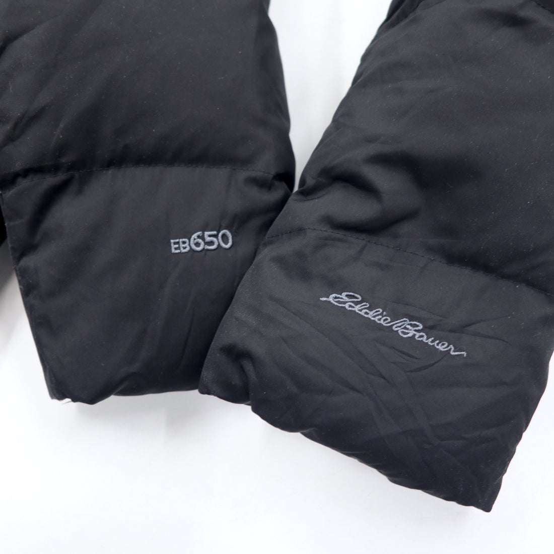 Eddie Bauer 650 Fill Power Down Coat M Black EB650 Detachable Hood Double Zip Fur 0544