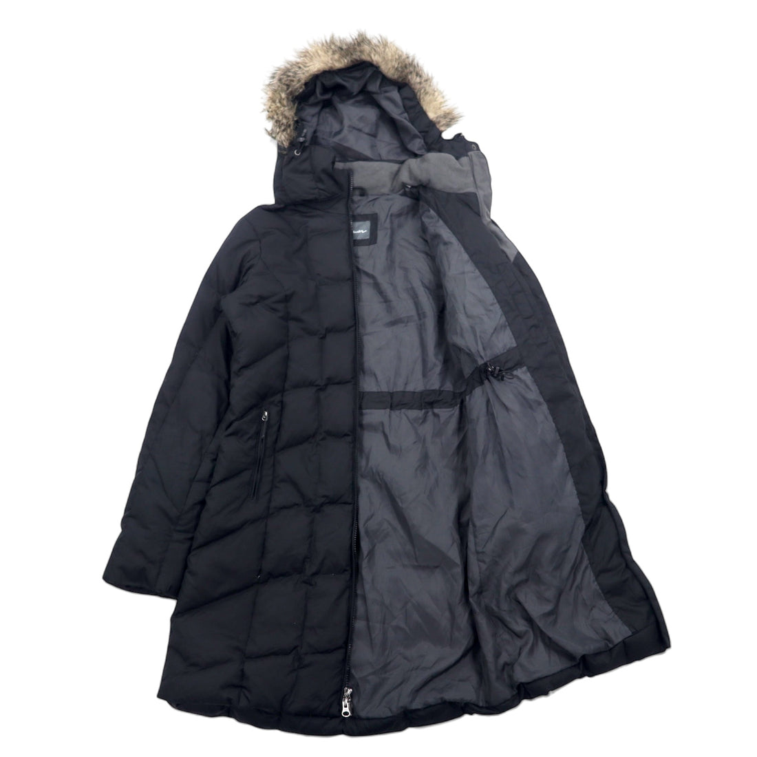 Eddie Bauer 650 Fill Power Down Coat M Black EB650 Detachable Hood Double Zip Fur 0544