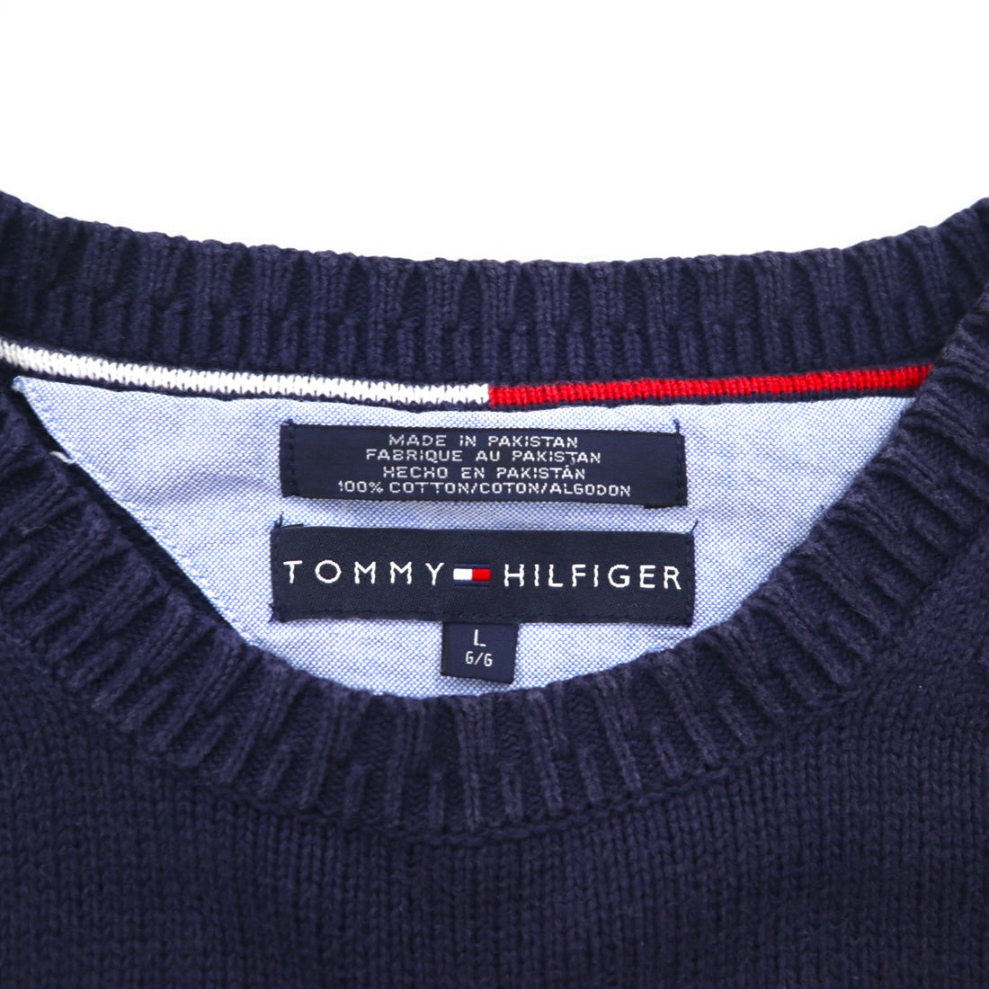 TOMMY HILFIGER 90年代 コットン ニット クルー セーター L ネイビー コットン